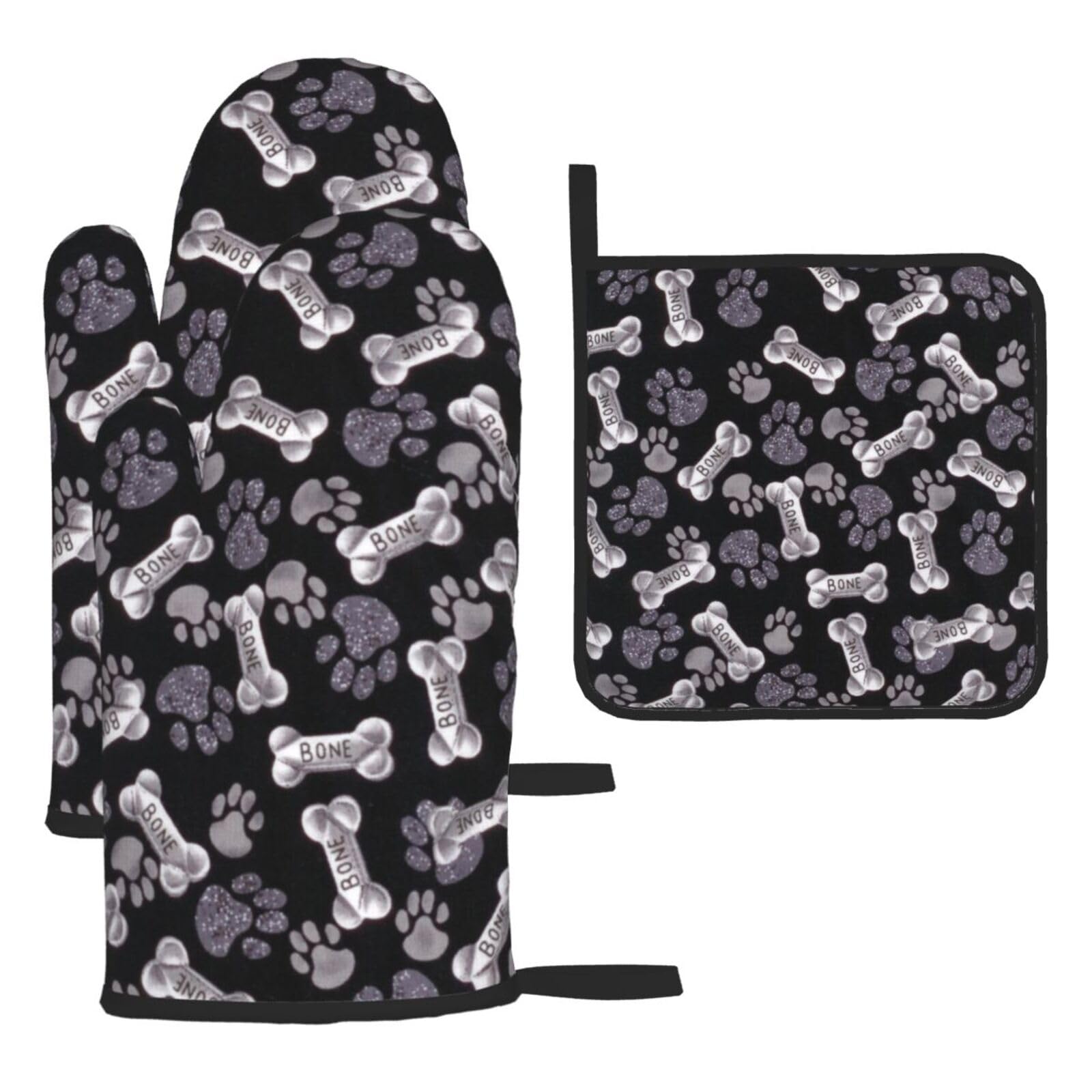 Dog Puppy Paw Print Oven Set Kitchen Gloves Baking Grilling Microwaving Cooking Gift Everyday Holiday