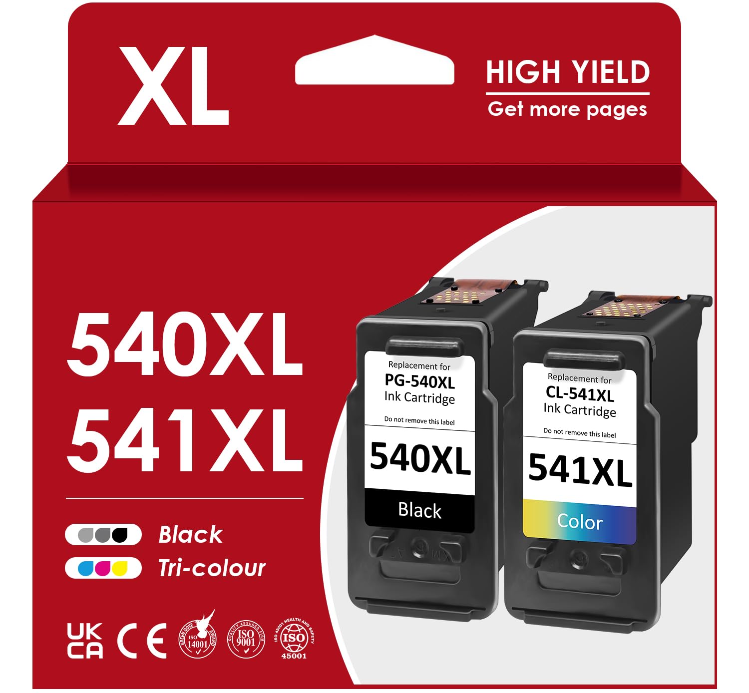 Druckerpatronen 540 541 XL, PG 540 CL 541XL Schwarz Farbe Ersatz für Original Canon Druckerpatronen 540 541XL Multipack für Canon Pixma MG3650S MG3650 MG3600 MG2250sTS5150 TS5100 TS5151 MG3150 MX395