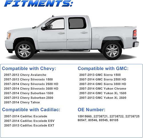 Miniatura 3 de Juego de 4 manijas exteriores para Chevy Silverado 1500 2500 Tahoe Suburban Avalanche GMC Sierra Yukon Cadillac Escalade 2007 2008 2009 2010 2011