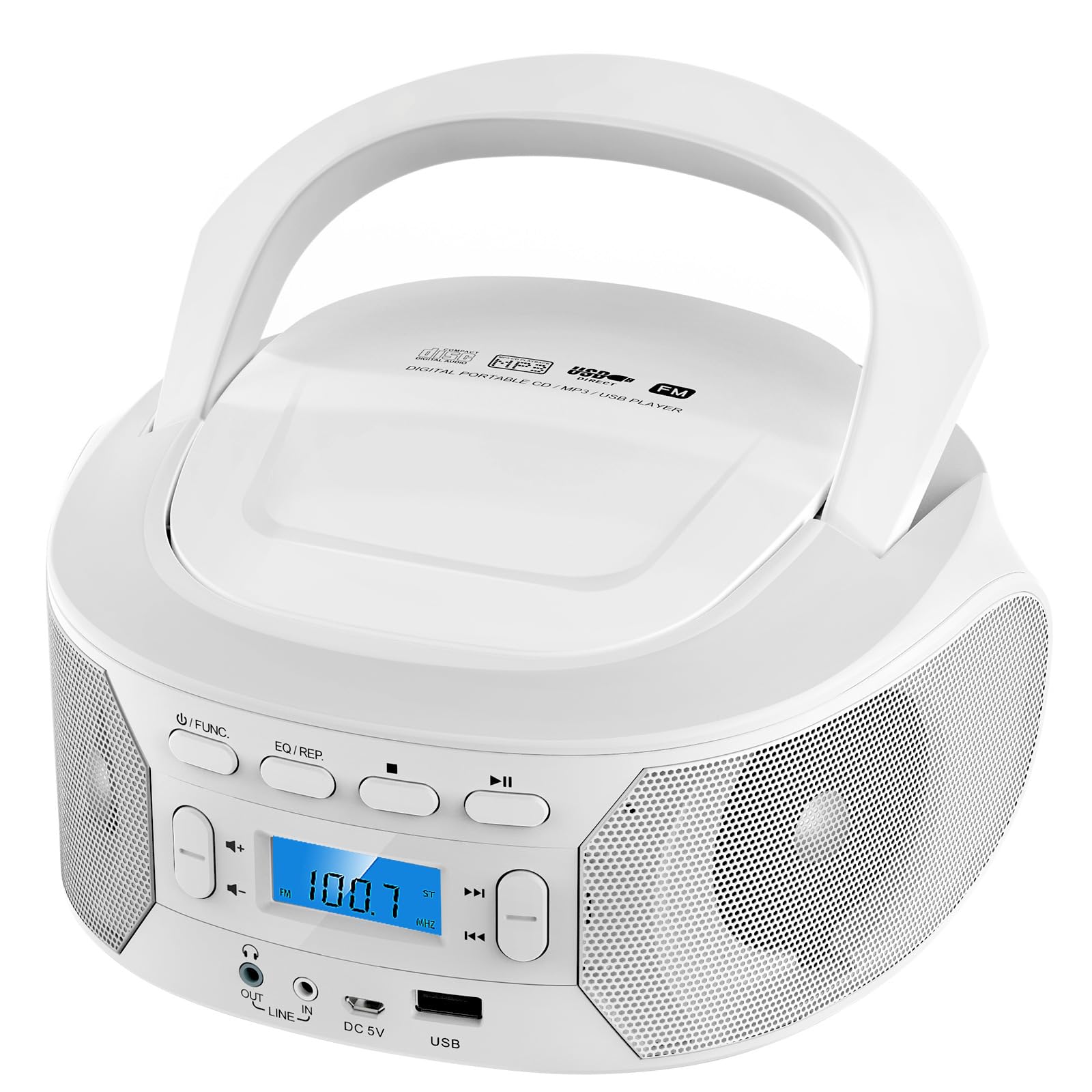 Lecteur CD portable pour la maison et l'extérieur avec prise casque