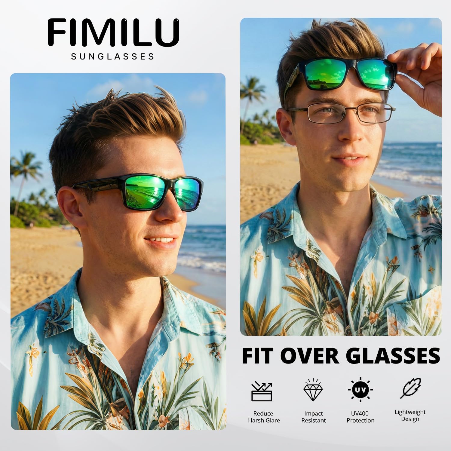 FIMILU Polarized Fit Over Sunglasses for Men, Trendy Square Ergonomics Sun Glasses High-Definition UV Protection - Image 2