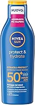 NIVEA SUN Protect & Hydrate SPF 50+ 200 ml, Crema solare 50+ idratante 48h ad assorbimento rapido, Protezione solare 50+ resistente all'acqua arricchita con Vitamina C e Acido Ialuronico
