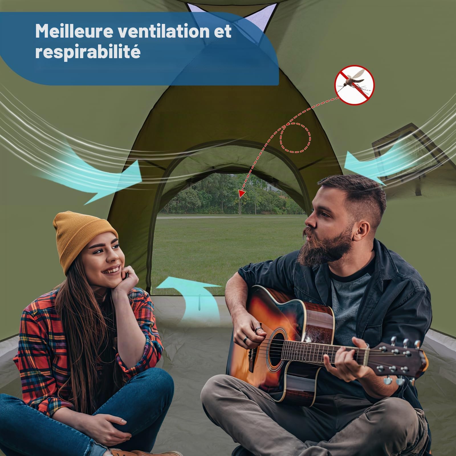 Tente de Camping avec VestibuleTente de Sac à Dos imperméable PU5000 Tent Camping Ultra-légère 3-4 Saisons pour 2-4 Personnes, Montage instantané pour la Plage, la randonnée 2025