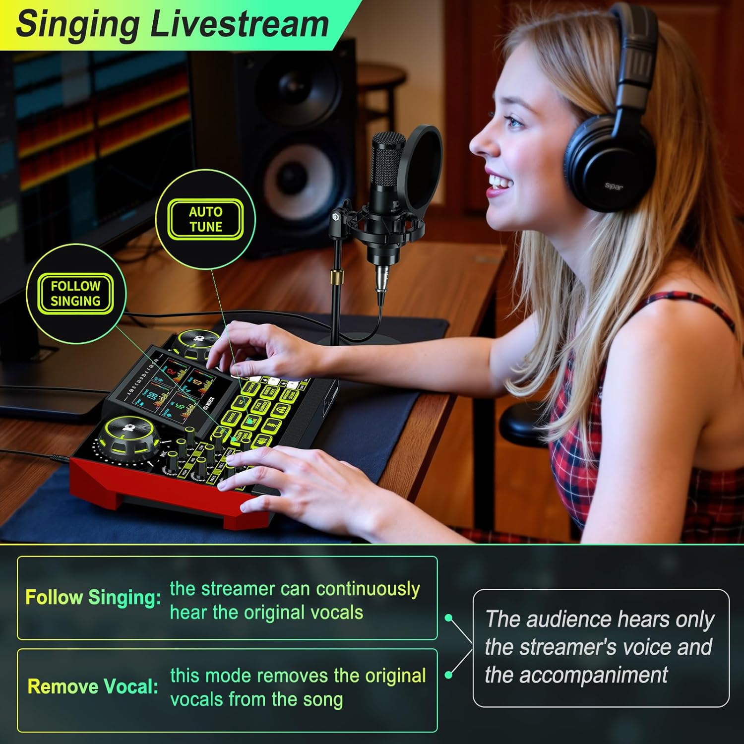 Podcast Microphone Bundle with Live Sound Card Audio Mixer, Podcast Equipment Bundle Sound Board with 3.5mm Condenser Microphone(P15) for Pc/Phone Live Streaming Singing Gaming,Voice Changer, Denoise - Image 6