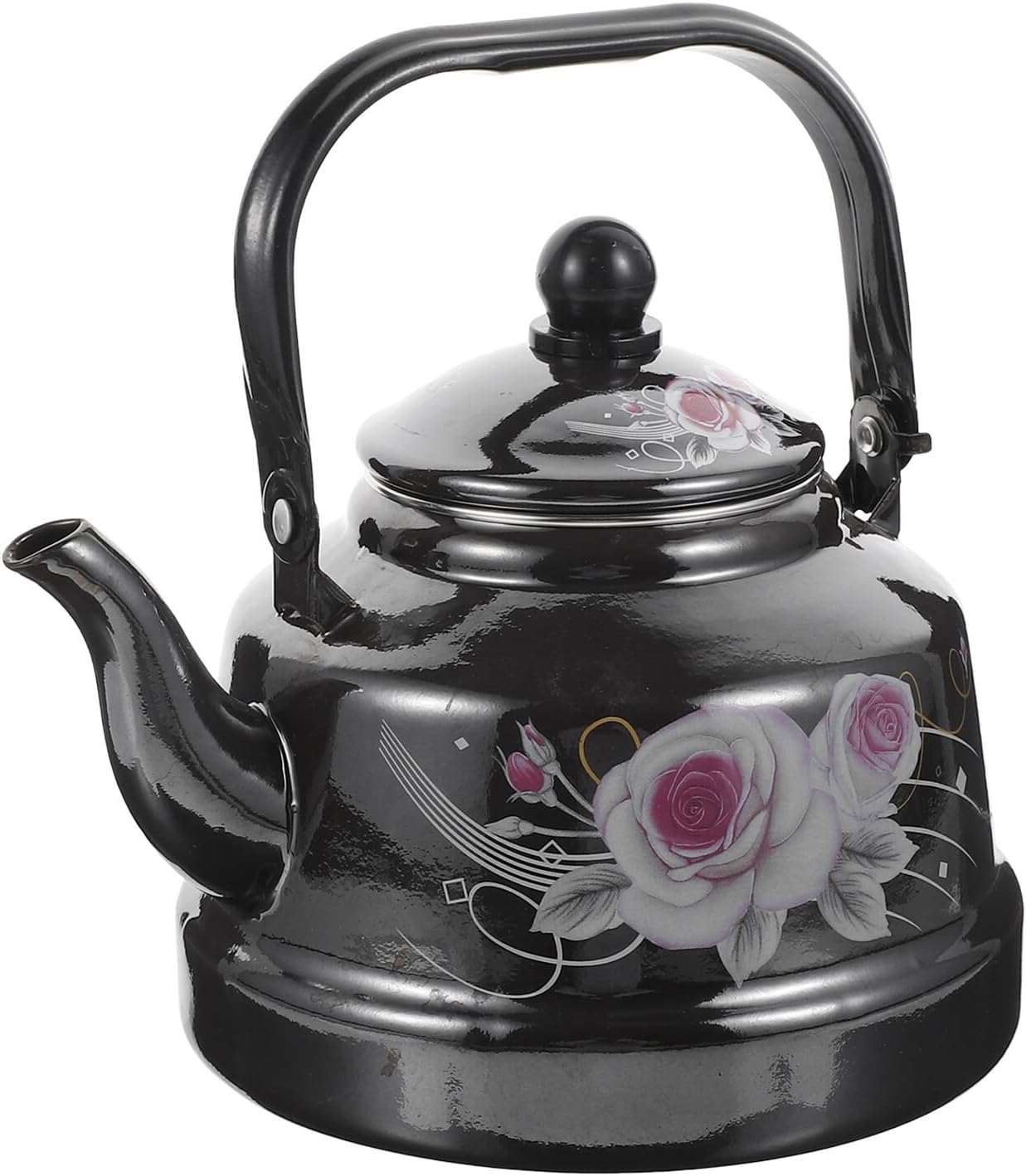 Enamel Tea Kettle Thickened Black Stovetop Teakettle for Coffee and Tea Brewing Portable Lightweight Patterned Water Kettle Home Decoration