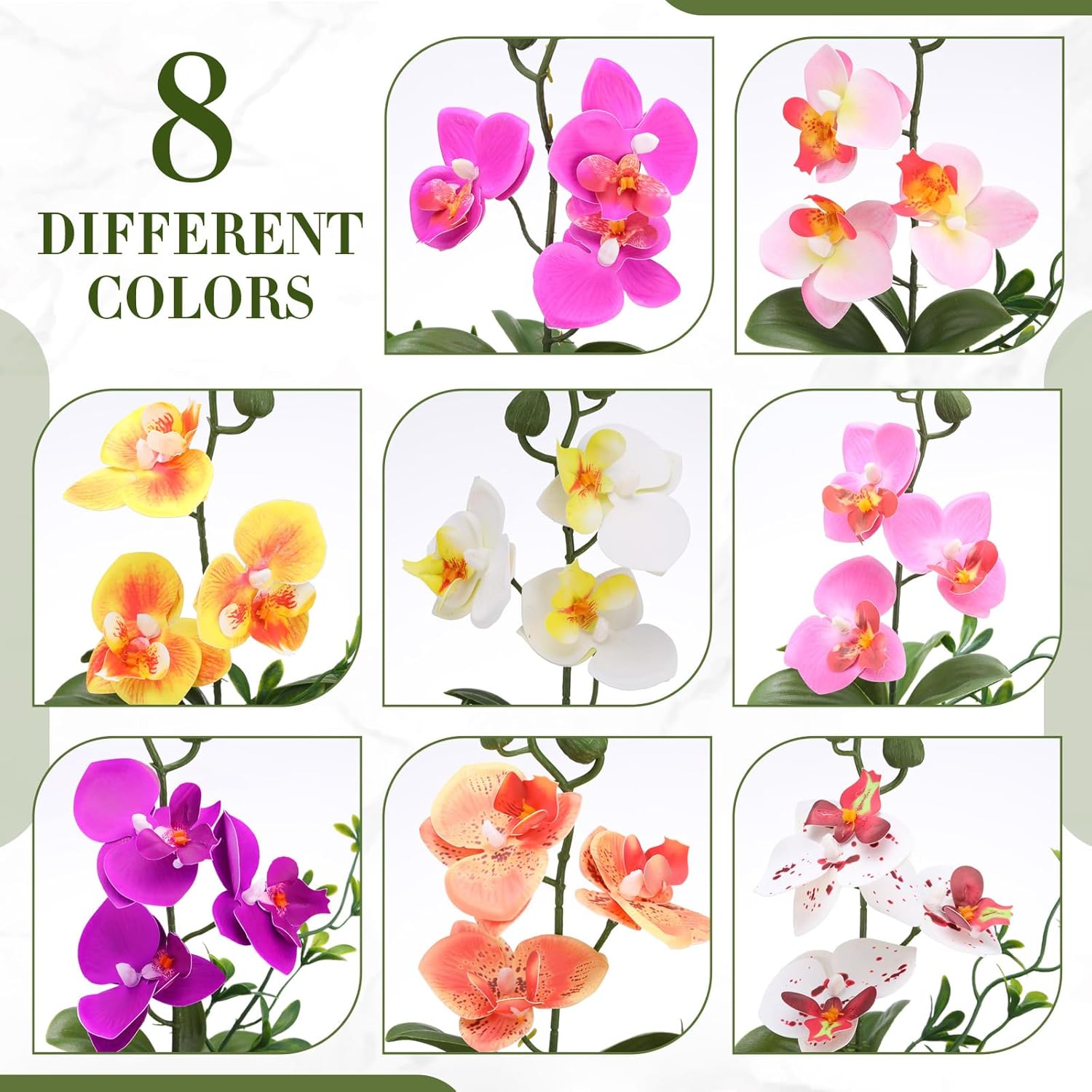 Thiccywoov 8 Pack Artificial Orchid Flowers Mini Potted Orchids Fake Orchids with Plastic Vase for Table Centerpiece Home Office Wedding Desktop Decoration (8 Colors)