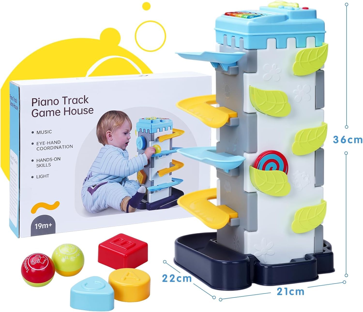 Samtop 4-in-1 Baby Ball Tower Toy with Music & Lights | Learning Activity for Toddlers 12-24 Months | Color Recognition & Shape Sorter | Ball Drop Playset for 1+ Year Old Boys & Girls 3