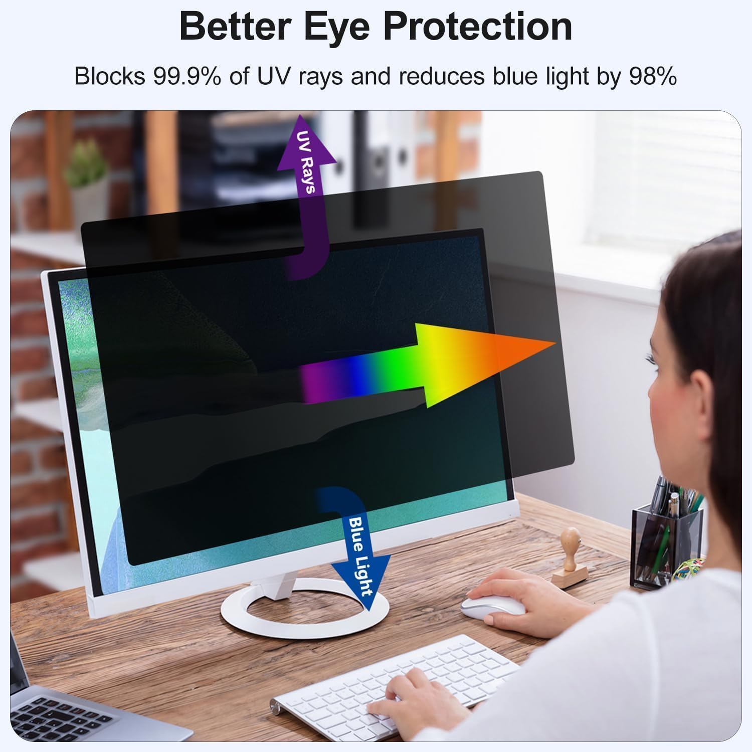 24 inch Computer Privacy Screen Filter, Suitable for 16:9 Widescreen Ratio (53.1x29.9cm) PC Monitors.Screen Privacy Cover,24" Anti-Glare,Blue Light Filter and Anti-peep Protection Film