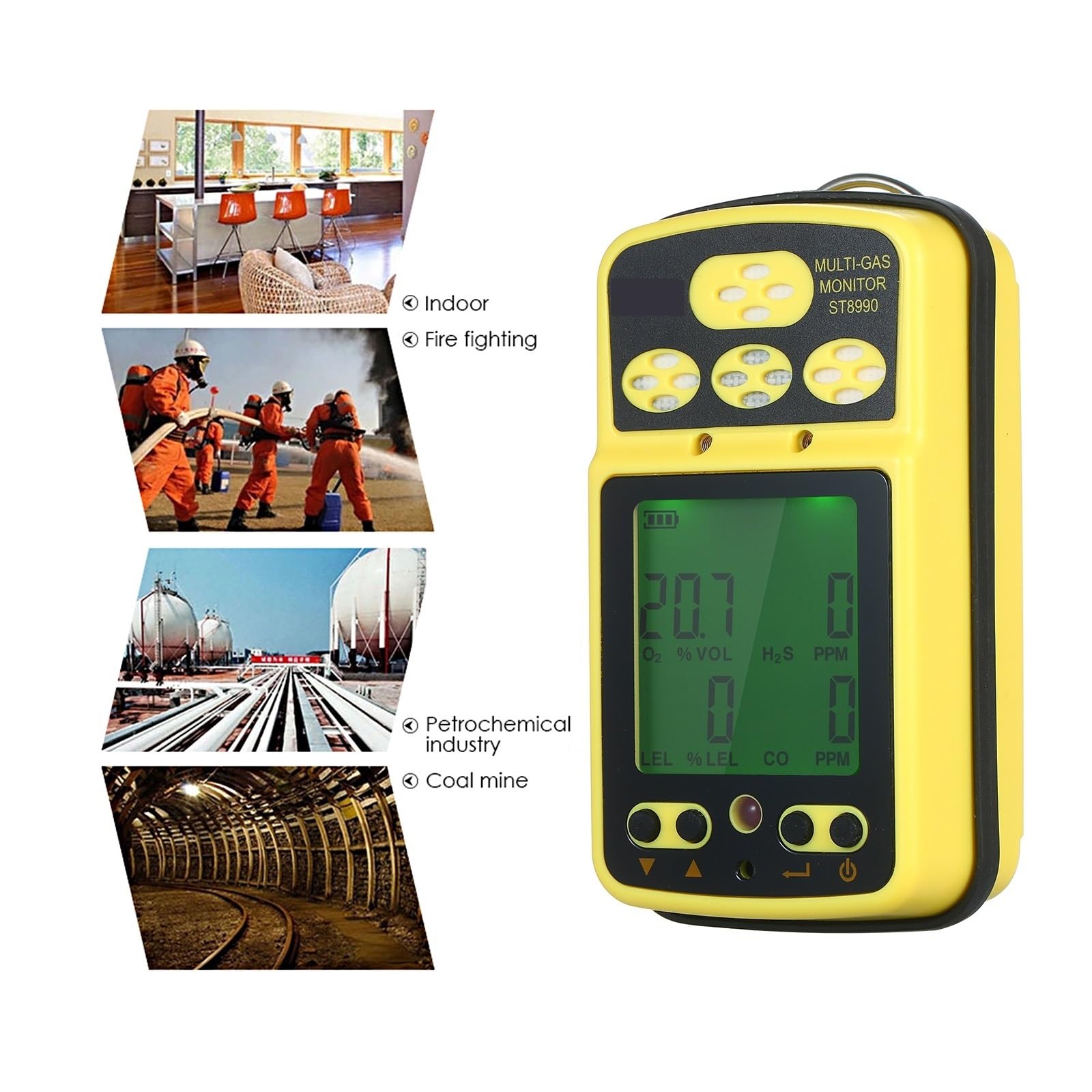 Detector de Gas 4 en 1 O₂ LEL CO H₂S, comprobador de Sensor, Monitor multigas con función de Alarma retroiluminada y Pantalla LCD