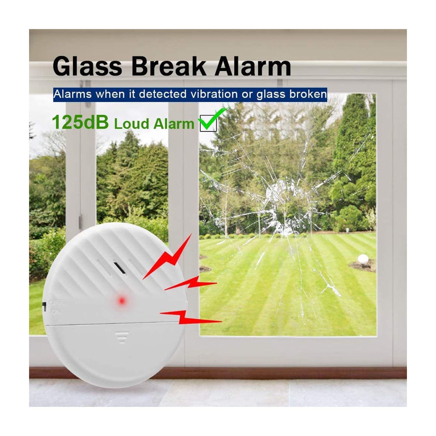 Détecteur Vibration sans Fil 8 Pièces 125 DB Alarme Porte Fenêtre - Capteur Réglable Anti-Fausse Alerte Anti-Intrusion pour Maison Appartement Hôtel