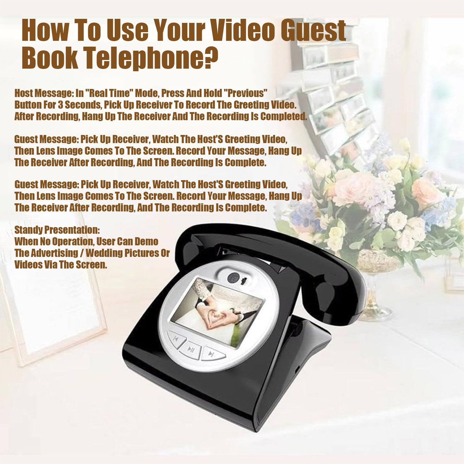 Video Audio Guest Book Telefono, Registrazione 1080P, Personalizzabile per Matrimoni ed Eventi Memorie