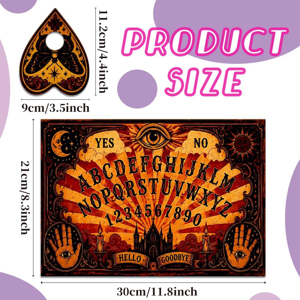 WEBEEDY Wooden Spirit Board Goth Retro Pendulum Board with Planchette, Yes No Talking Boards Decision Maker Divination Boards Gothic Decor Metaphysical Supplies Gift for Halloween Christmas