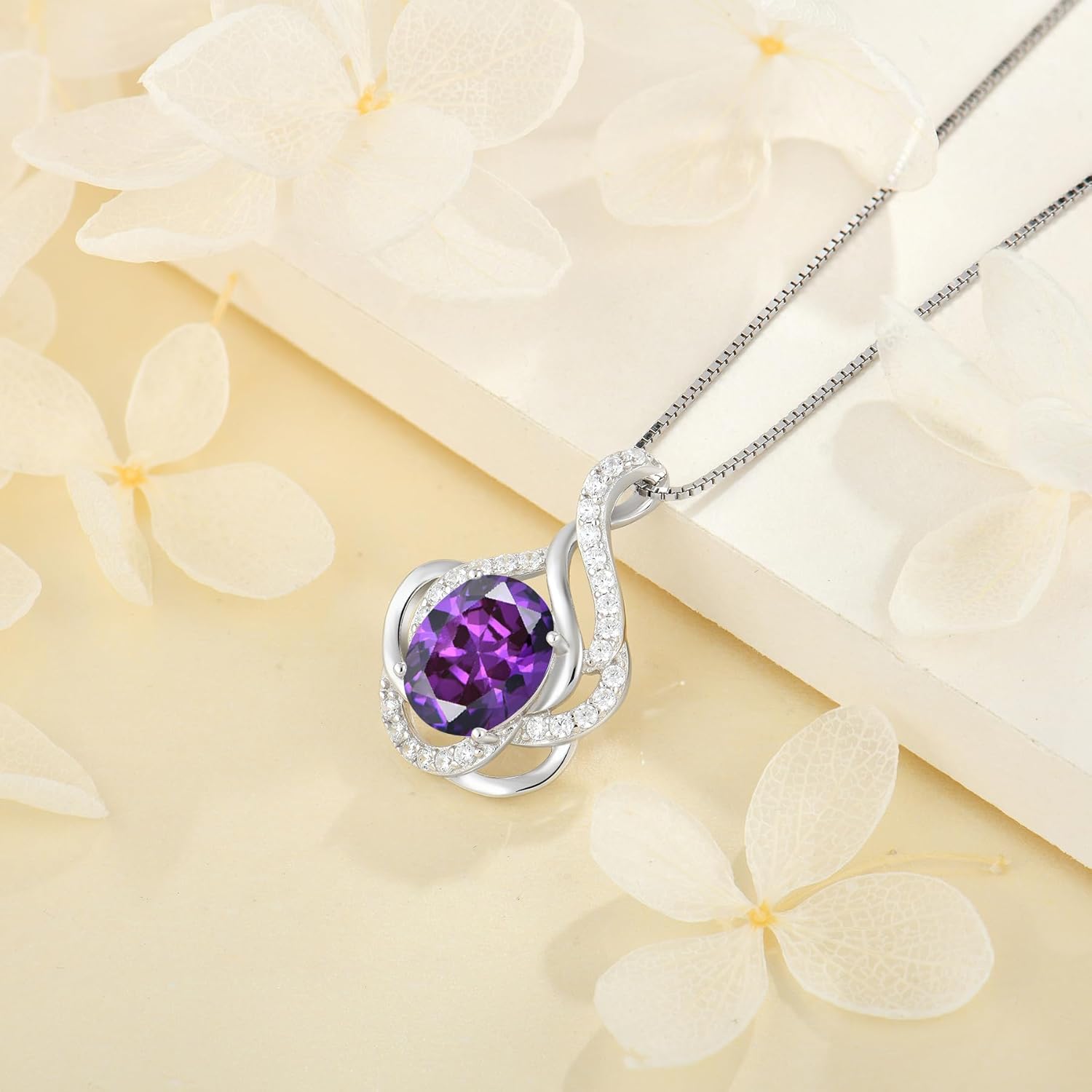 Birthstone Necklace for Women 925 Sterling Silver Pendant Necklaces Oval Cut Cubic Zirconia Necklace Jewelry - Image 3