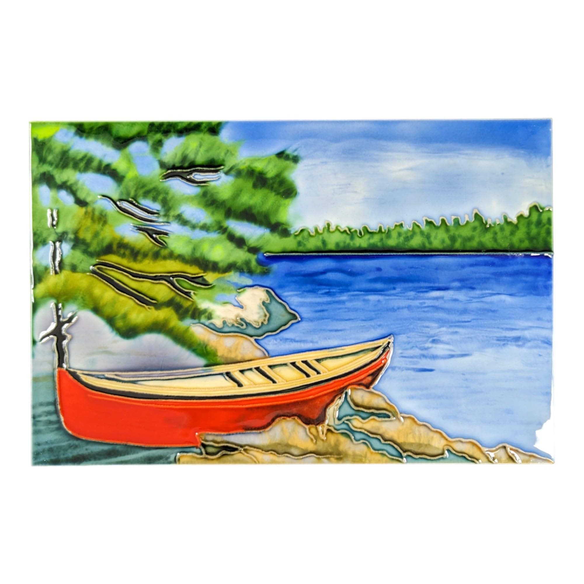 Benaya Multicolor - Handcrafted Ceramic Art –Ceramic Tile - Home Decor (Art Deco, 12X8, Red Canoe)