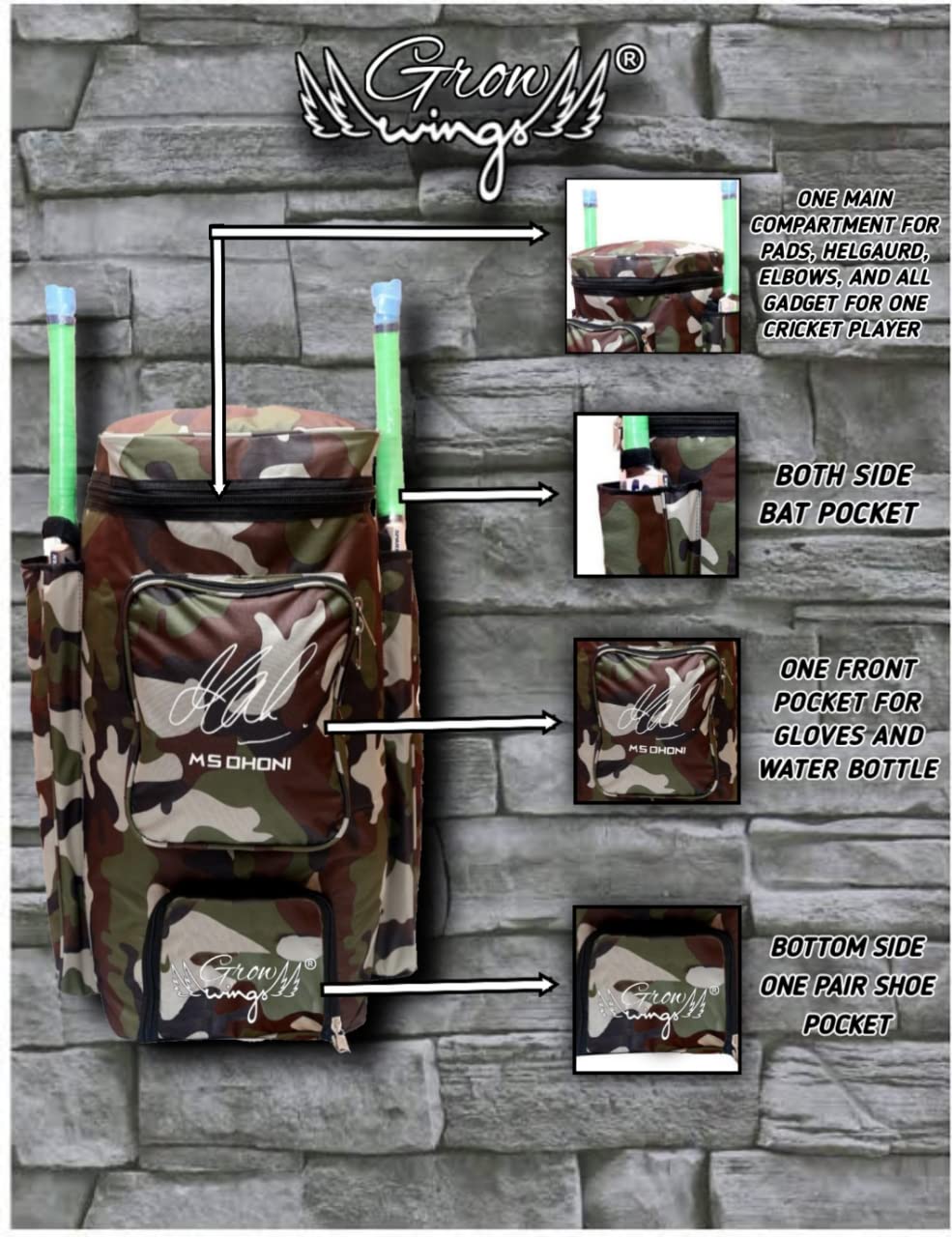 Grow wings Kit Bag with Heavy Material Fabric Nylon Material (Green Army)