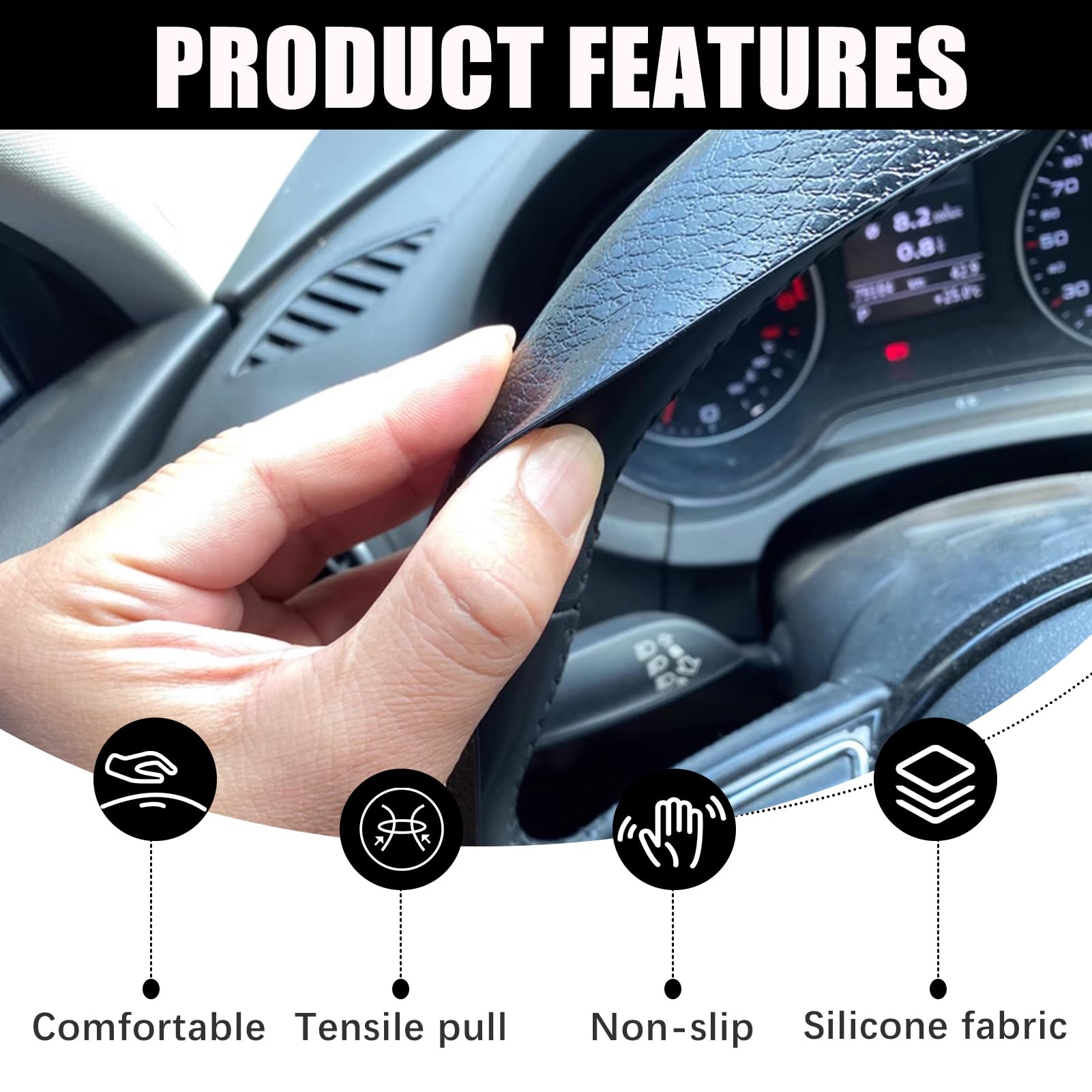 Coprivolante Auto In Silicone Morbido Universale - Nero, Per Volanti 32-40 Cm - Foto 3