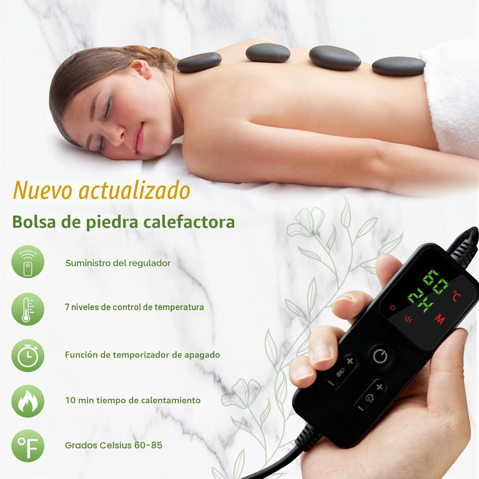 Calentador profesional de piedras calientes, juego de calentadores de piedras de masaje, set de masaje eléctrico portátil, 14 piedras de masaje calientes de basalto, para terapia de masaje, relajación