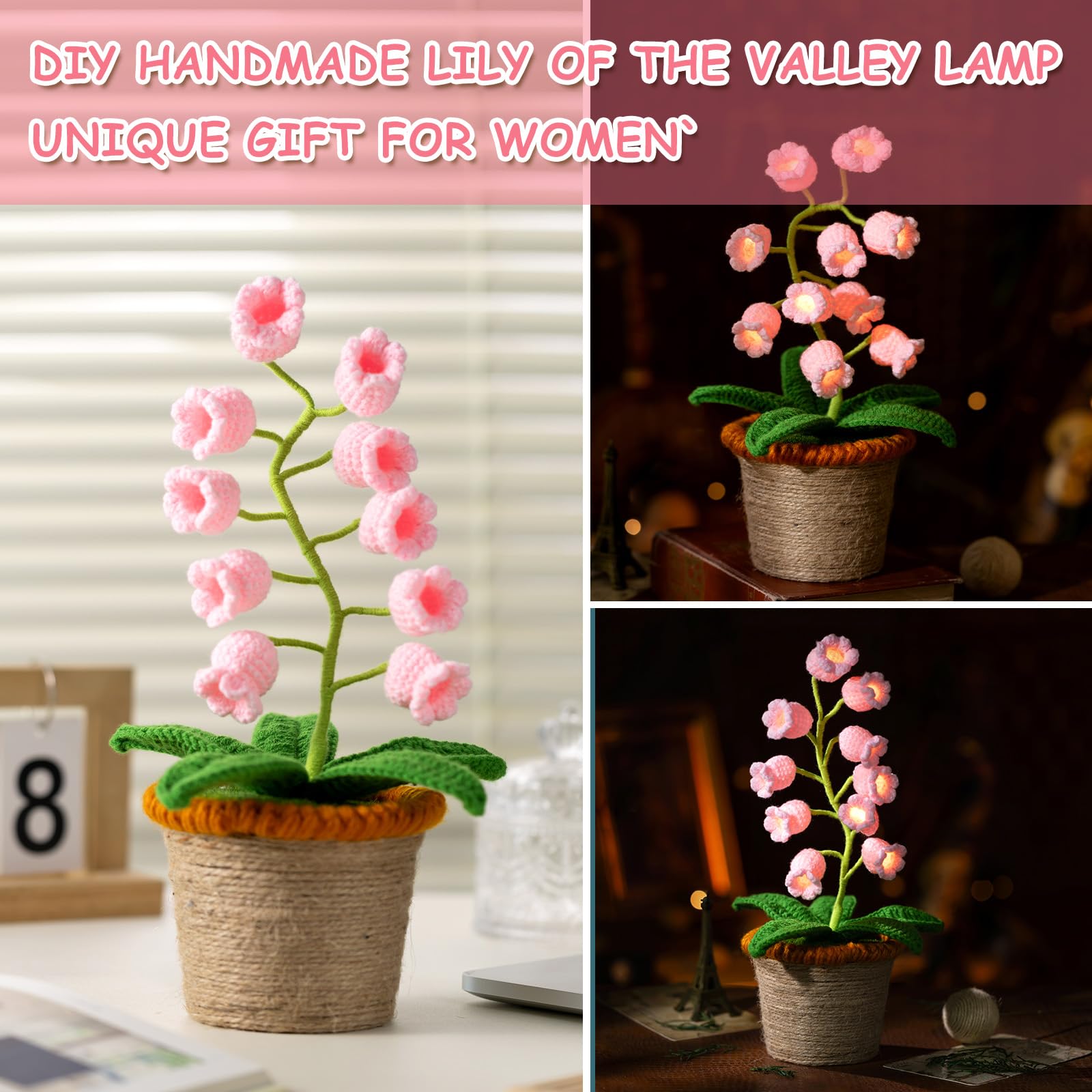 ANZRLE Lily of The Valley Lamp, Pink Crochet Artificial Flowers