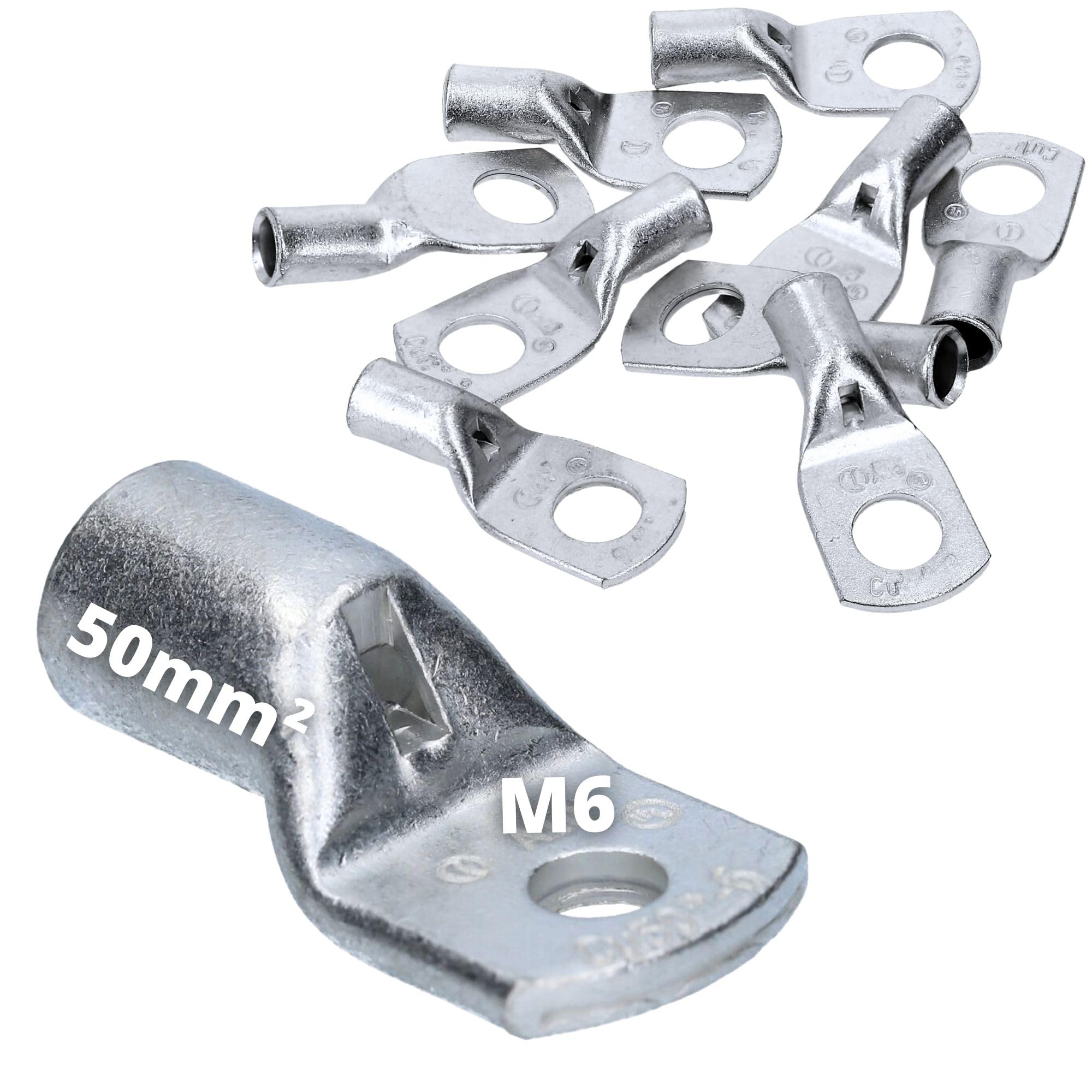 Cembre A10-M6 Lot de 10 Cosses Tubulaires 50 mm² en Cuivre Étamé | Connecteurs de câble non isolés conformes à la norme DIN EN 13600 pour installations électriques industrielles et automobiles