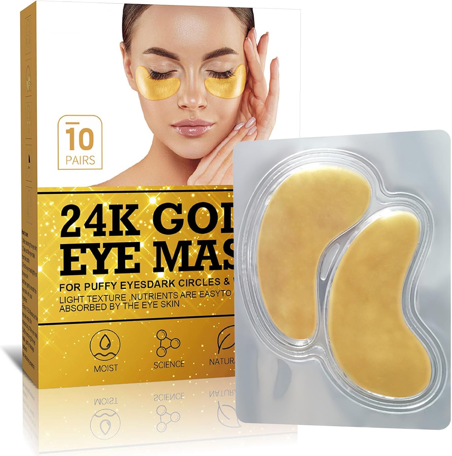 10 Paires Patch Yeux Anti Cernes,24K Or Collagène Masque pour Les Yeux