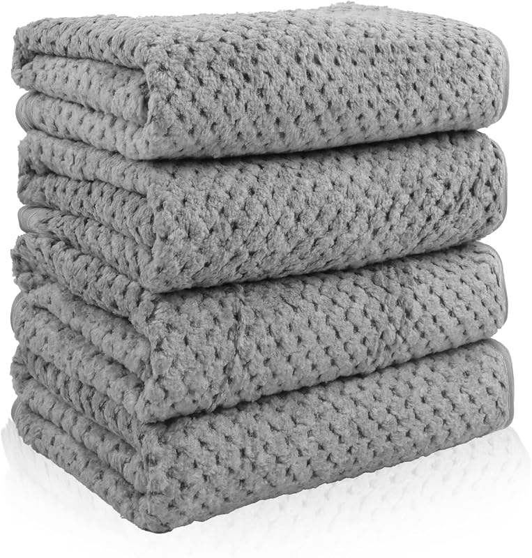 4 Pack Quick to Dry Hand Towels Microfiber 14 x 30 Inches | Highly Absorbent Towels Perfect for Bathroom & Kitchen Shower, Spa, Hand Towel (Gray)