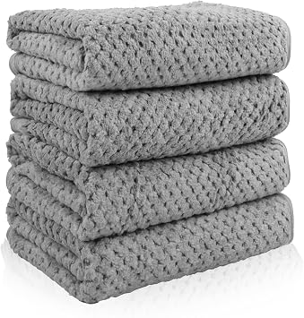 4 Pack Quick to Dry Hand Towels Microfiber Highly Absorbent Towels Perfect for Bathroom & Kitchen Shower, Spa, Hand Towel 14 x 30 inches Gray