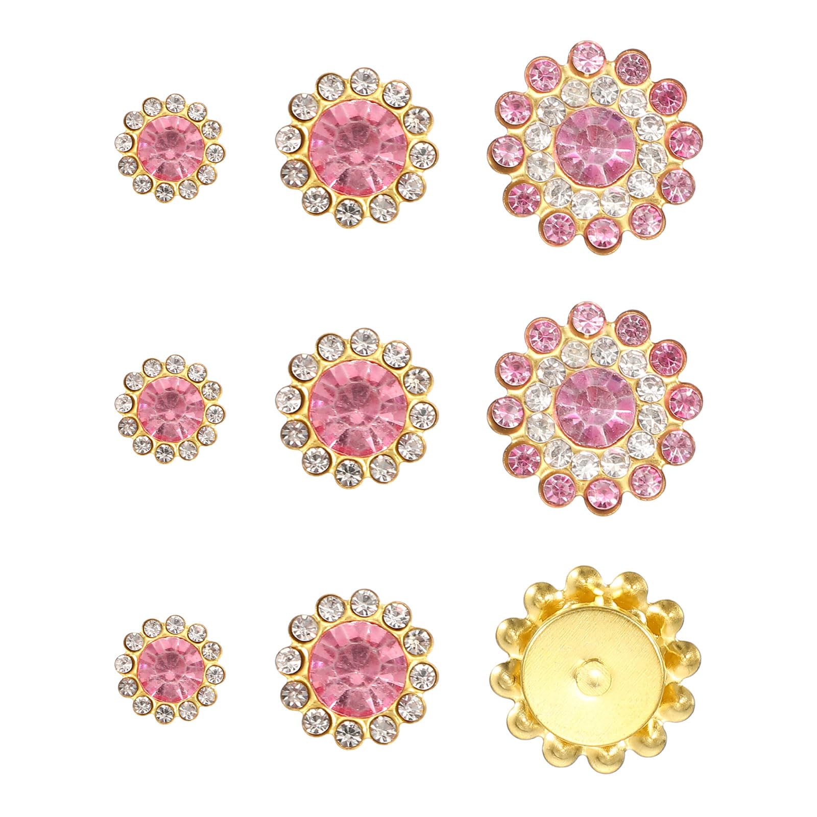 YELARXI 150Pcs 10/12/14mm Sew on Flower Rhinestones Crystal Glass Gems, Flatback Claw with Metal Base Crystals for Sewing Clothes Shoes Jewelry Belt Accessories, Light Pink