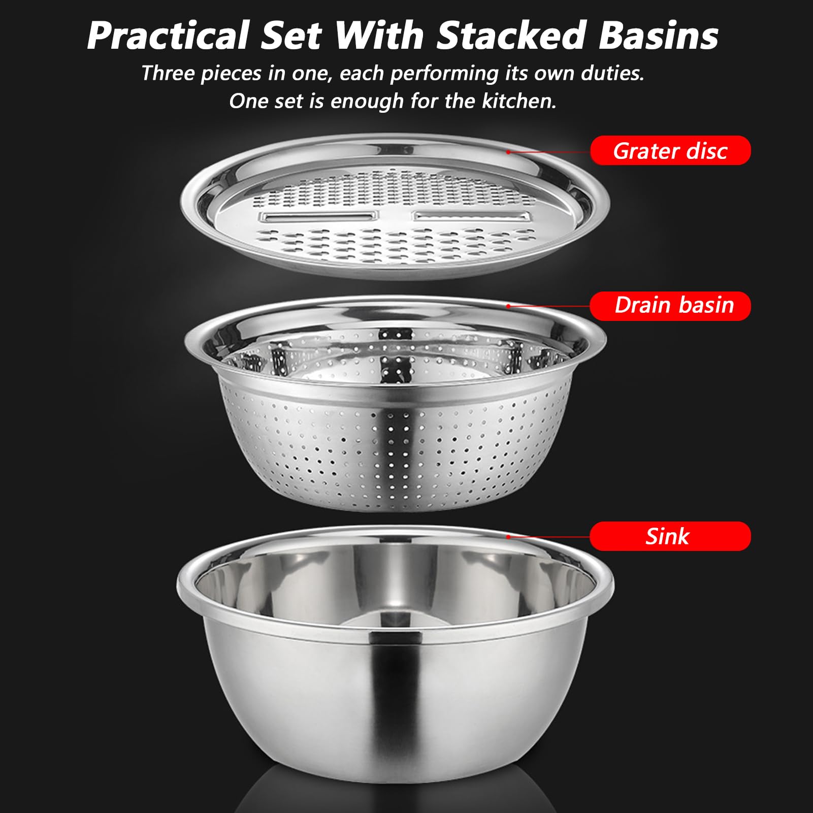 Colino Da Cucina 3 In 1 Con Ciotola E 3 Grattugie - Scolapasta In Acciaio Inox Per Verdure E Pasta - Verde