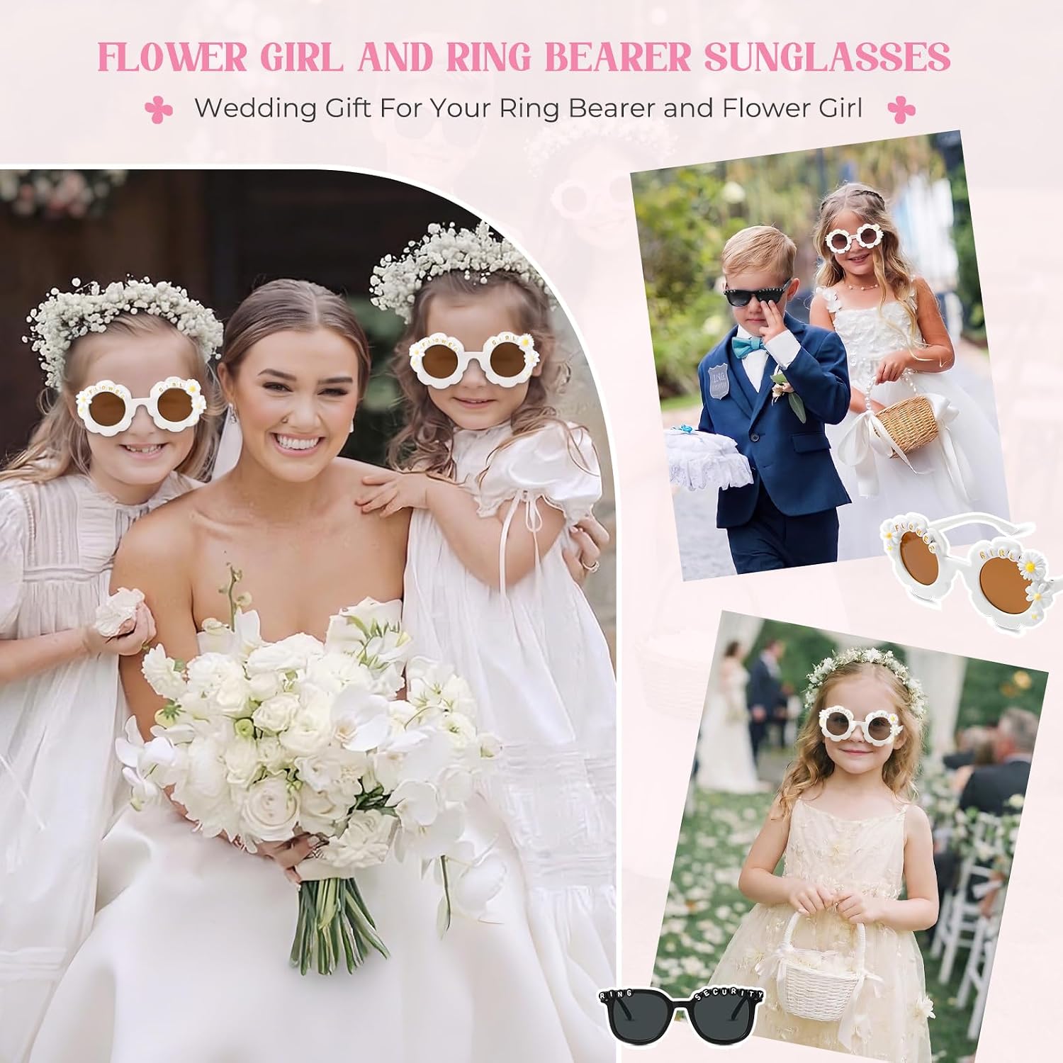 YOGFIT Flower Girl Sunglasses Ring Bearer Security Sunglasses for Flower Girl Proposal Wedding Gift Little Bridesmaid Gift