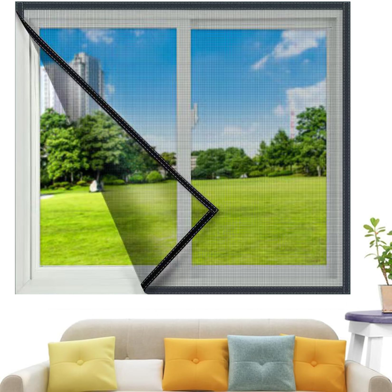 120x170cm Fliegengitter Fenster Ohne Bohren, Fensternetz Insektenschutz Für Fenster Fliegengitter Dachfenster, Mückennetz Fenster