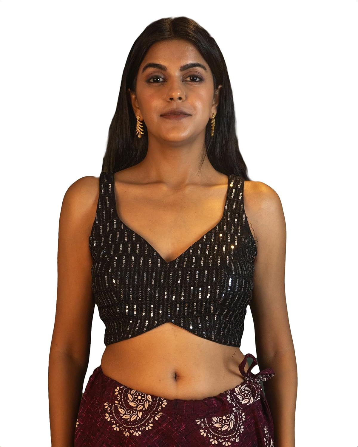 FIGURE'S DESIGNER Women's Sequin Embroidered Sweetheart Neck Sleeveless Readymade Saree Blouse E7