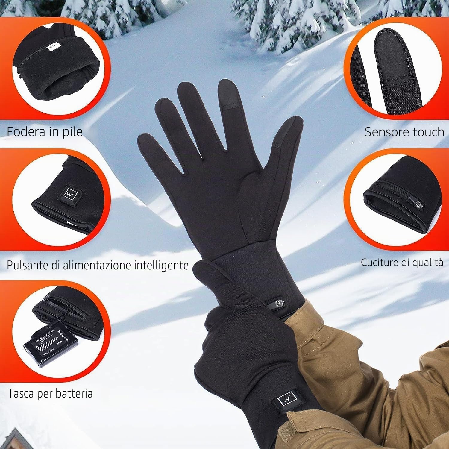 Guanti Riscaldati Sottili, Elettrici Ricaricabili con Batteria per Uomo e Donna. Fodere Invernali per Artrite, Raynaud, Ciclismo, Sci, Snowboard ed Escursionismo