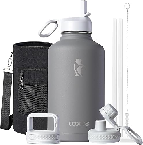 Miniatura 66 de Coolflask - Botella de agua de 64 onzas, aislada, con popote y 3 tapas, con diseño Galaxy, de acero inoxidable al vacío, mantiene las bebidas frías