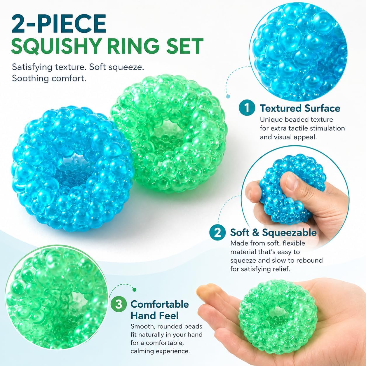 2 PCS Crunchy Squishy, Crunchy Stress Ball with Bead Squishy Interior and Wonderful Color Design, Satisfying Crackling Sensory Tool for Desk Display and Stress Relief, in Blue and Green ﻿ image 3