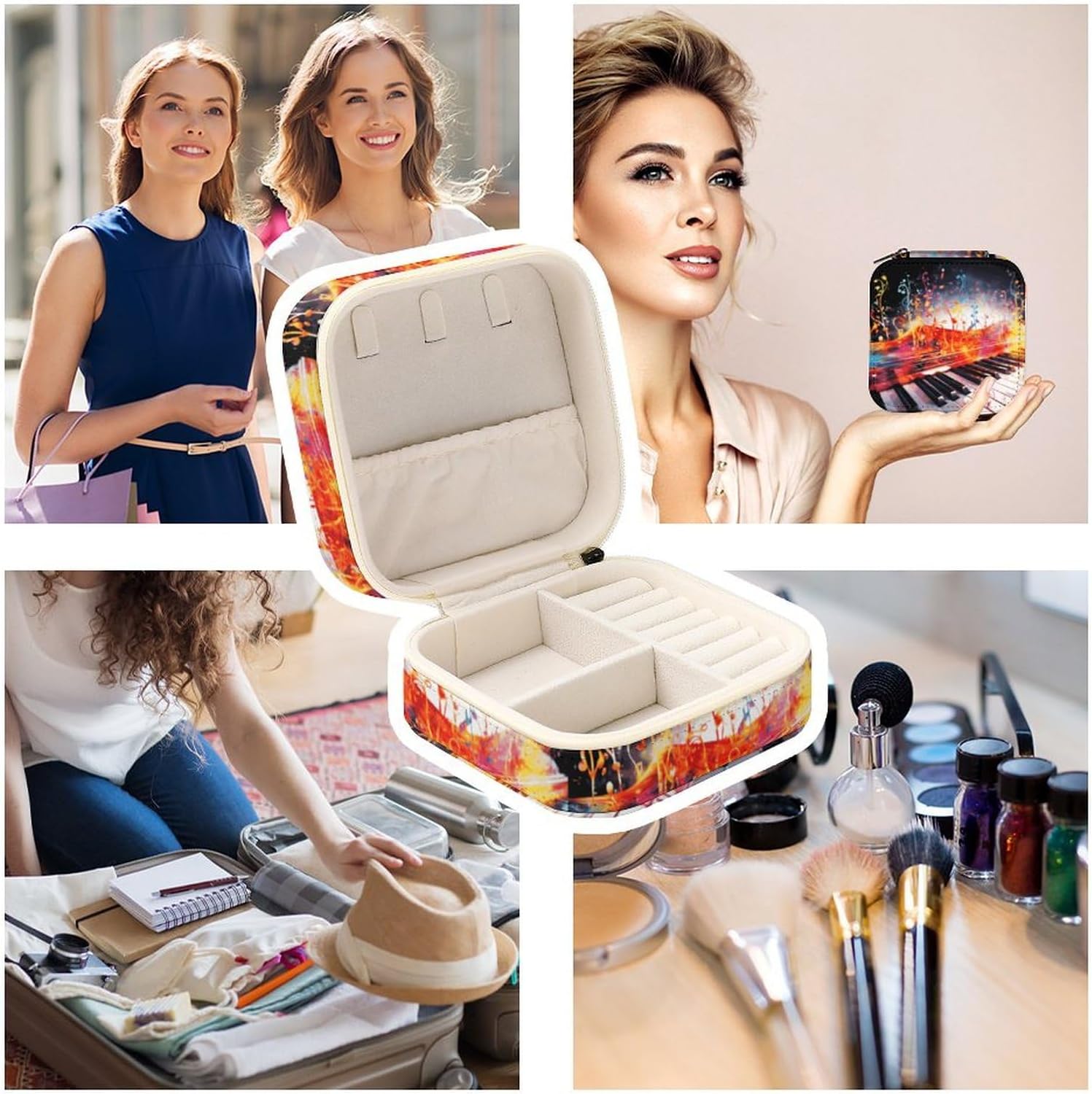 Colorful Piano Keyboard Music Note Jewelry Box for Women, Portable PU Leather Jewelry Storage Holder Travel Mini Jewelry Organizer Case for Ring Pendant Earring Necklace Bracelet image 4