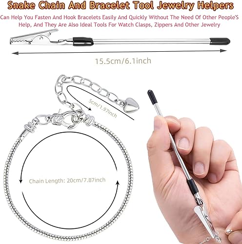 Vista 8 de 20 pulseras con dije de serpiente, pulseras de plata ajustables de 0.157 pulgadas (0.157 in), pulsera de serpiente de la amistad, pulsera de cadena