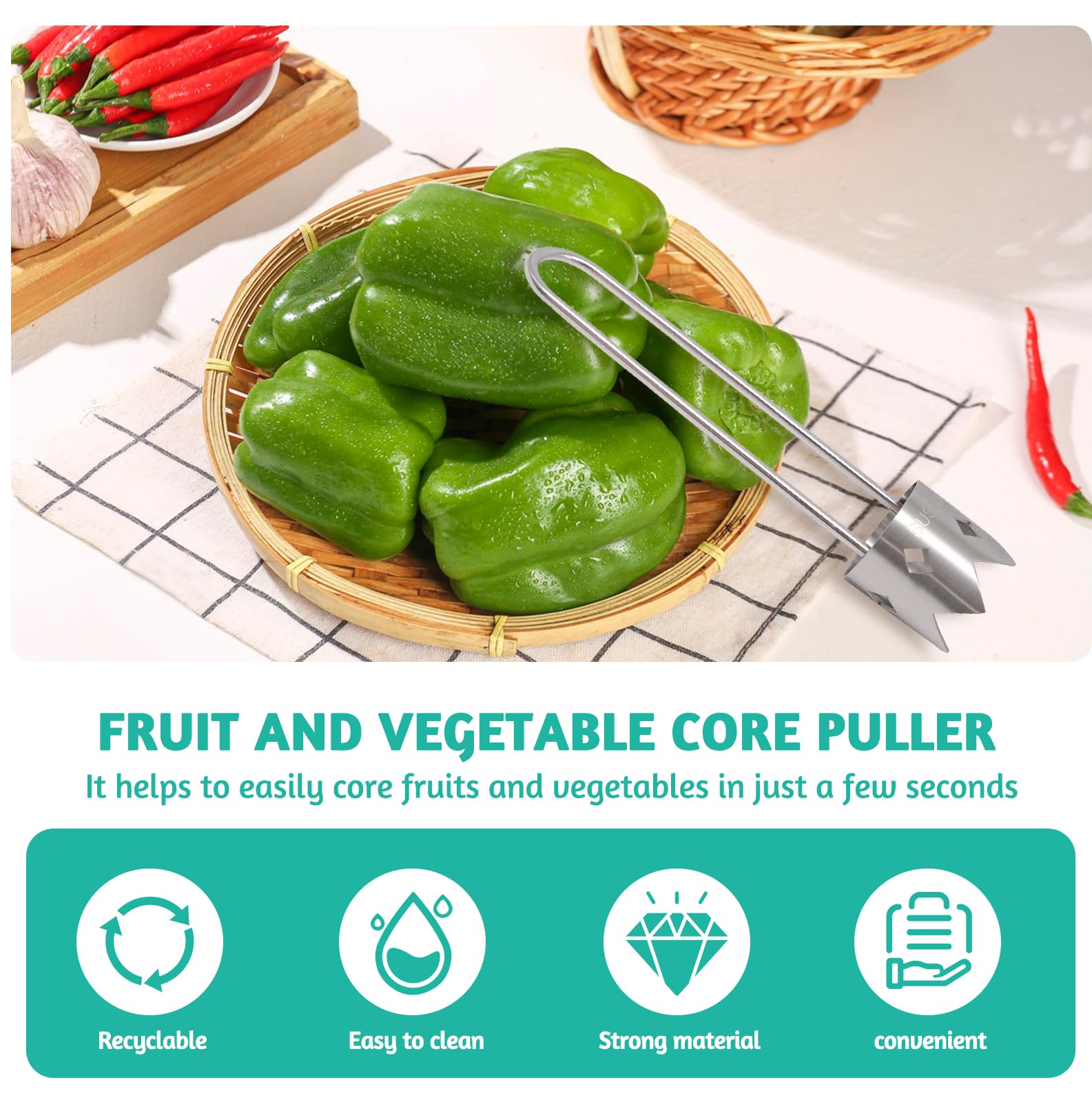 Dénoyauteur de poivron en acier inoxydable,morceau de vide-poivre,pour fruits et légumes,Dénoyauteur de poivron,pour la Maison et Cuisine