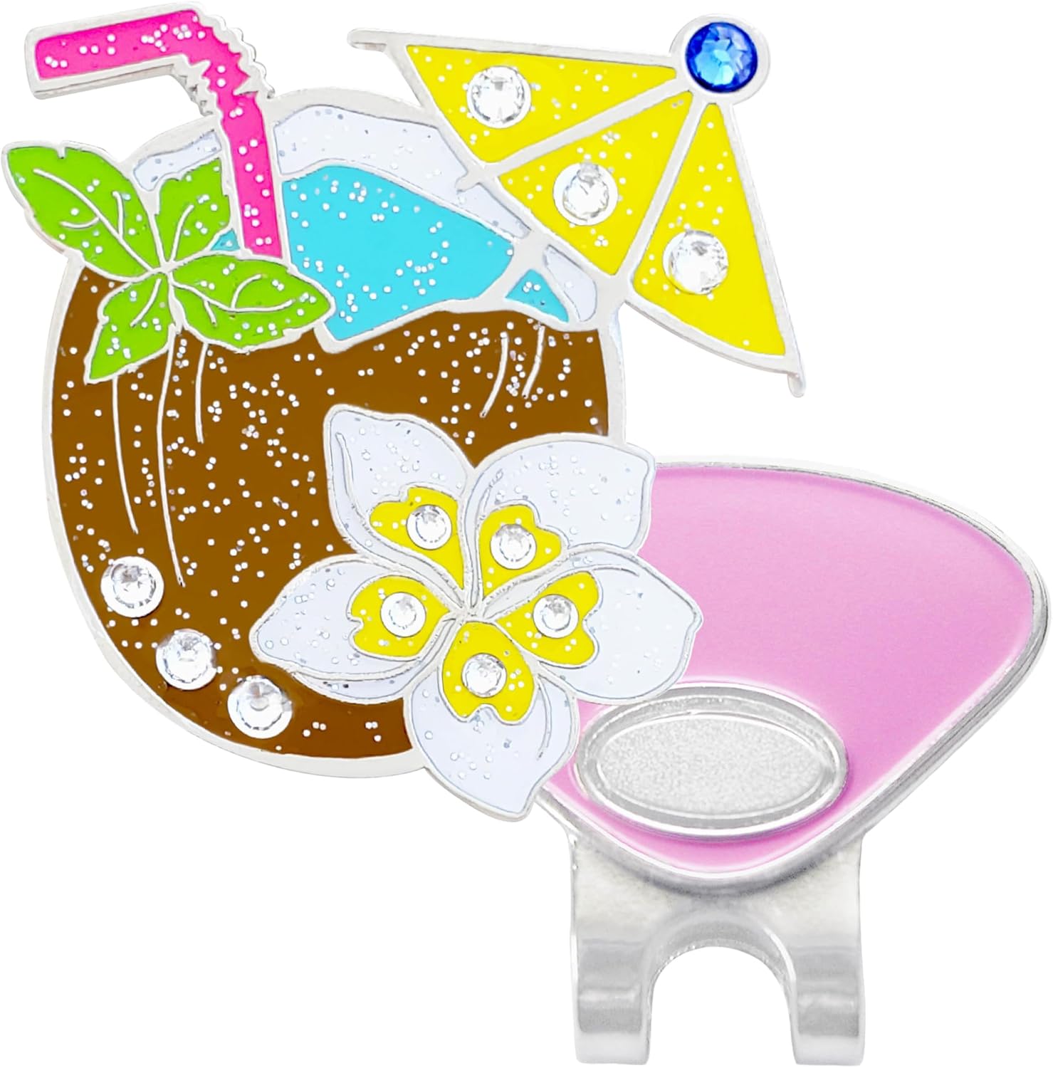 NAVIKA Pina Colada/Coconut Drink Golf Ball Marker with Premium Crystals | Hat Clip Included | Summer/Tropical Themed Golfing Accessory | Fun Gift for Women Golfers