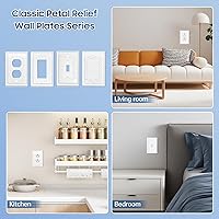 Vista 4 de Cubiertas de toma de corriente de diseño en relieve de pétalo estilo clásico blanco moderno, placas de pared para receptáculo eléctrico dúplex