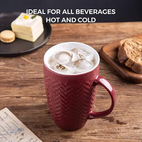 Miniatura 5 de AmorArc Juego de 6 tazas de café grandes de cerámica de 22 onzas con patrones geométricos texturizados para café, té, cerveza, cacao caliente, aptas