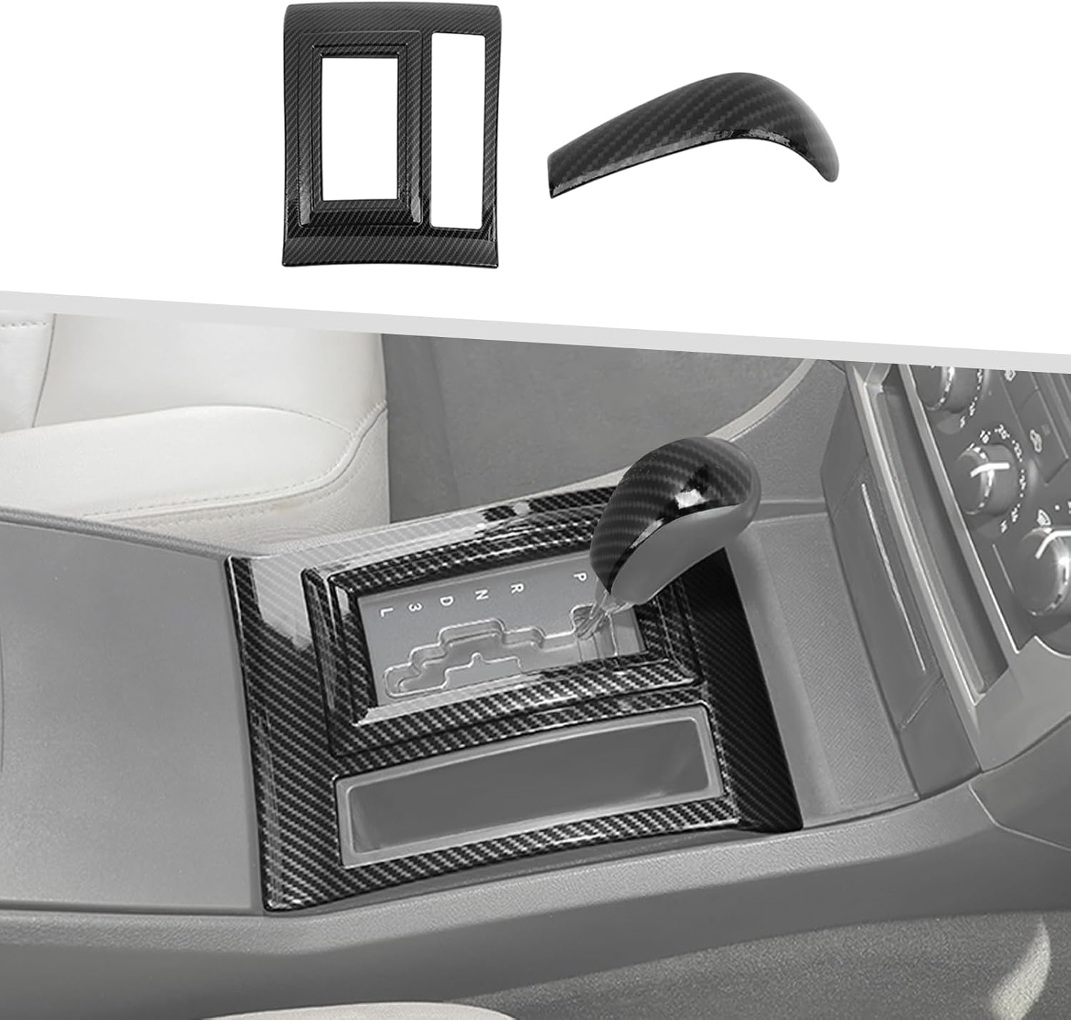 Jimen Fit for Dodge Charger/Chrysler 300C 2004-2010, 2PCS Gear Shift Panel & Shifter Knob Cover Trim