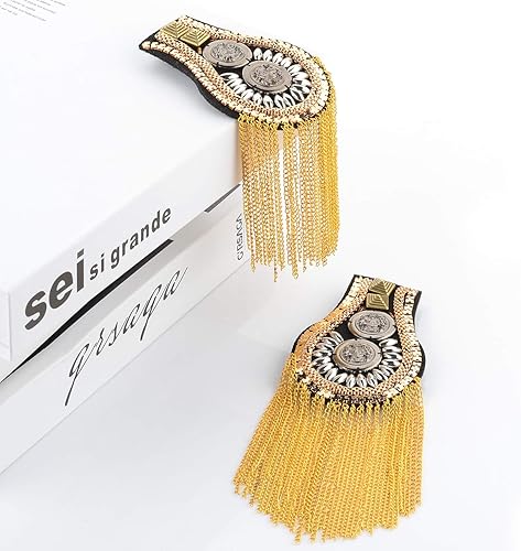 Miniatura 5 de CM Fashion Star borla cadena de eslabones charreteras para el hombro, insignia, 1 par (tono dorado (estilo 2)), Tono dorado (estilo 2)