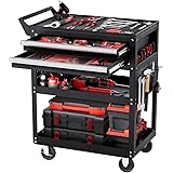 VEVOR 5-Tier Tool Cart with Wheels, 400 lbs Load Capacity, Rolling Work Cart with 2 Drawers &amp; Pegboard, Mechanic Tool Storage Organizer with Locking System for Garage, Warehouse and Repair Shop, Black