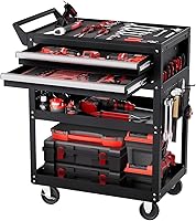 VEVOR 5-Tier Rolling Tool Cart with Lockable Drawers, Pegboard & 400 lbs Capacity - Heavy Duty Garage Organizer Black