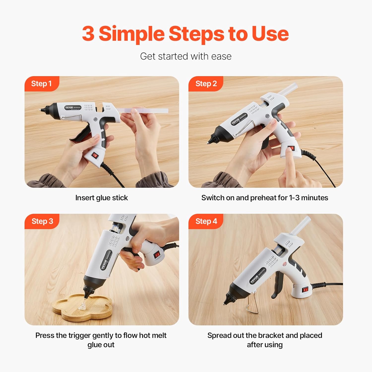 VEVOR Hot Glue Gun, 60/100W Dual Power, Mini Hot Glue Gun with 20 Premium Glue Sticks and Oxford Cloth Bag, Fast Preheating & High Temp Melt Glue Gun for Crafts, Arts, DIY, Quick Home Repairs, White