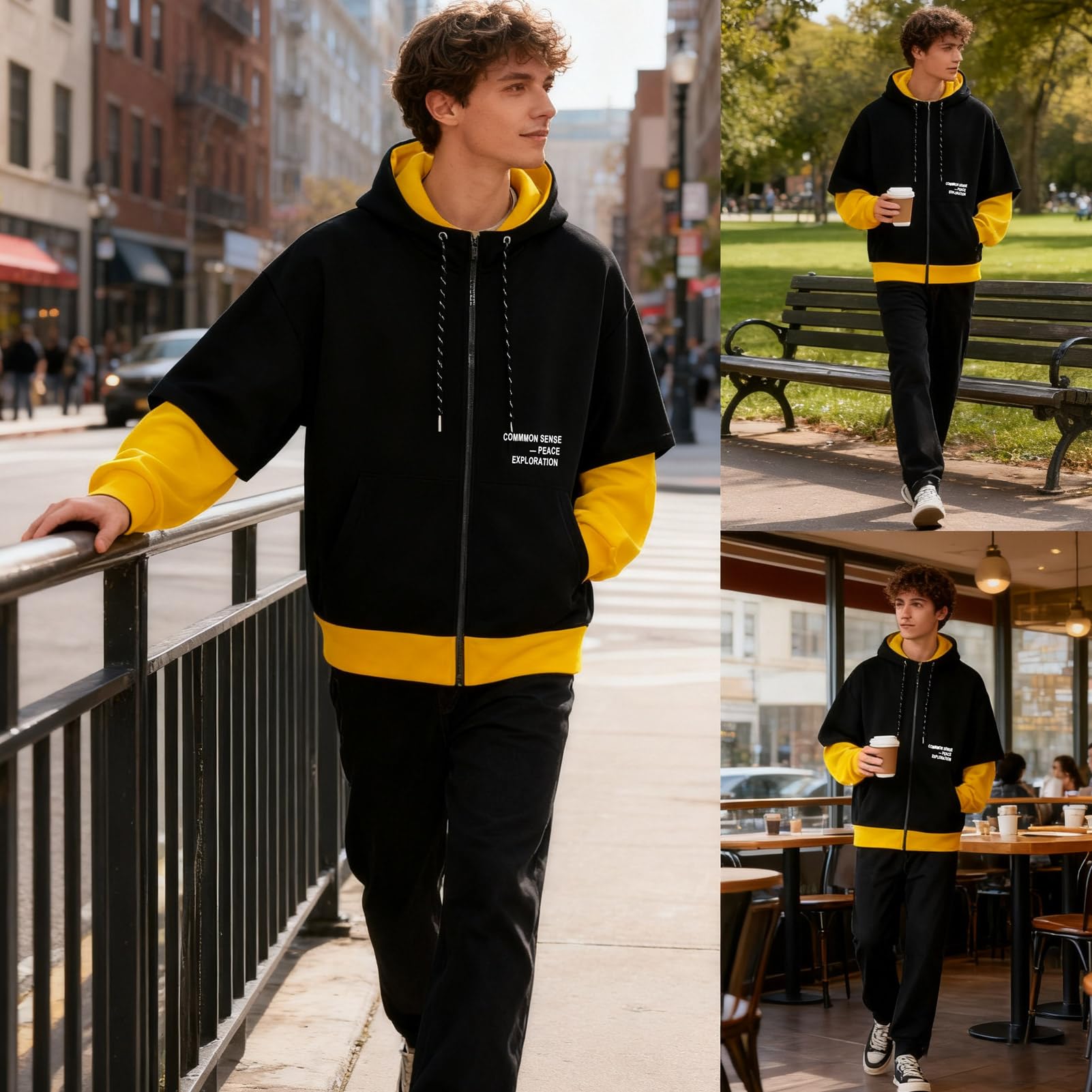 Sweat à Capuche zippé Homme Patchwork Pull Sweatshirts
