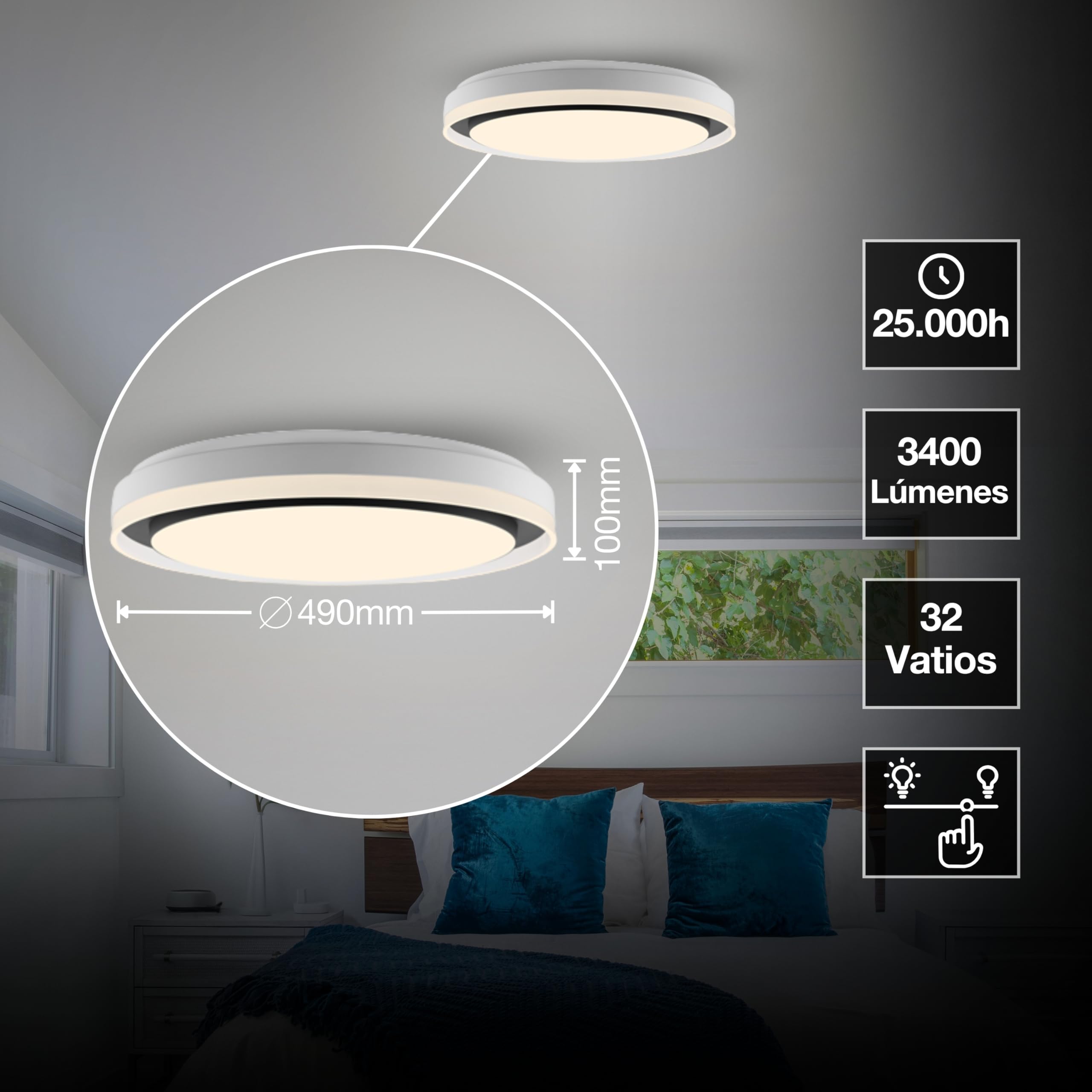 LEDVANCE SMART + WIFI Plafón LED, blanco/negro, 32W, 3400lm, función de luz blanca, regulable, efecto Magic-RGB, larga vida útil, fácil instalación, 2700-6500K