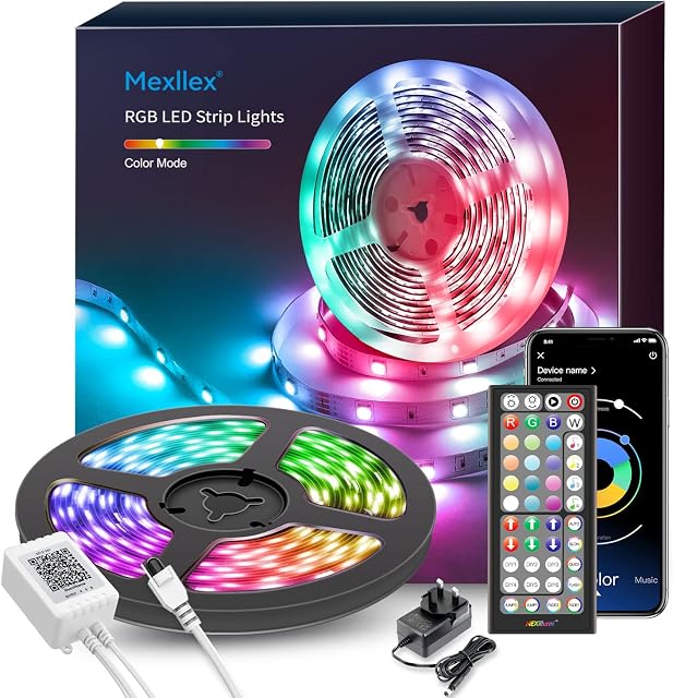 Mexllex Led Strip Light 15M, 15M Led Lights with Bluetooth APP and 44 Keys Remote,Music Sync Color Changing RGB SMD 5050 Led Light Strips, LED Lights for Bedroom Home Party Kitchen Decoration(1x15M)