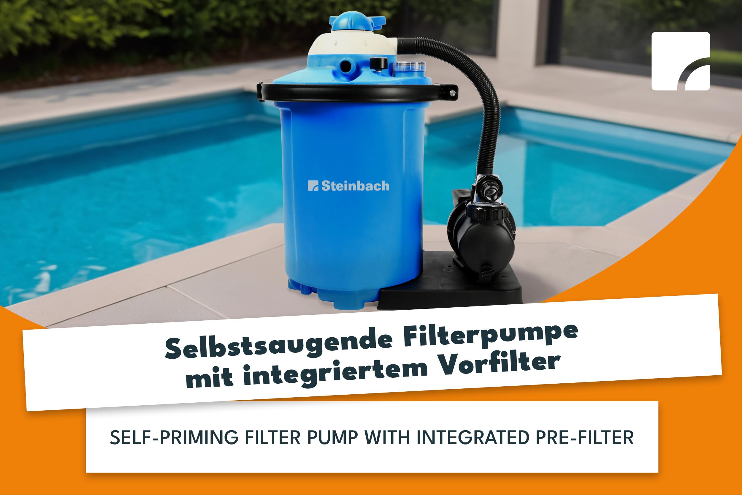 STEINBACH Filteranlage Comfort 75 – 040100Y – Selbstsaugende Pumpe für Pools mit bis zu 40.000 l – Umwälzleistung 7,8 m³/h – Mit integriertem Vorfilter und Manometer