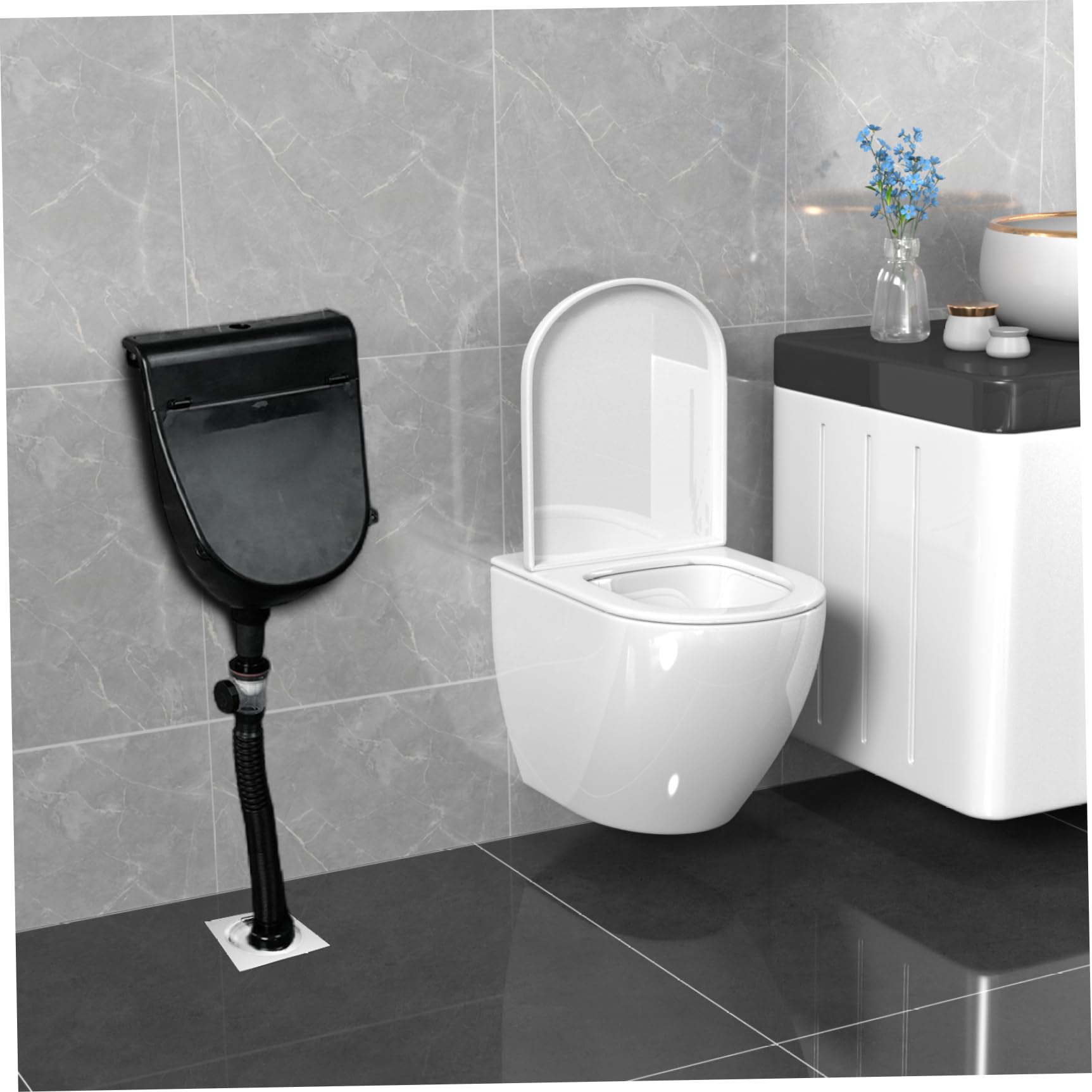Urinoirs pour hommes, urinoir sans eau, urinoirs muraux en plastique anti-éclaboussures pour hommes avec couvercle et tuyau pour salle de bain, toilettes, maison, jardin, camping-car, gris, plastique